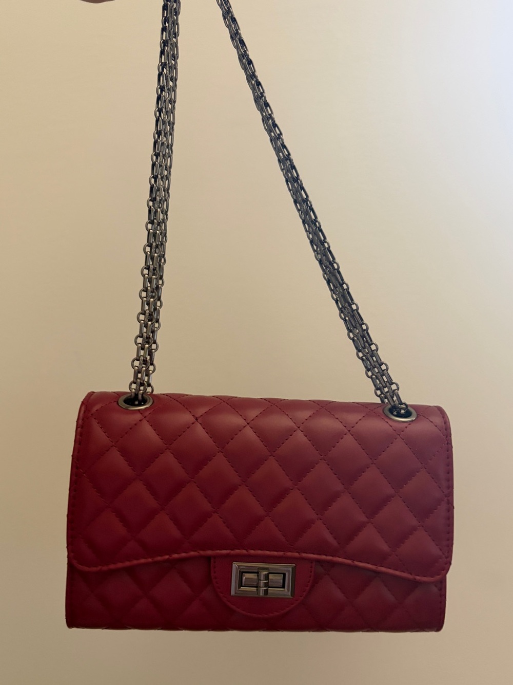 Classic Quilted Dark Red Chain Shoulder Bag
